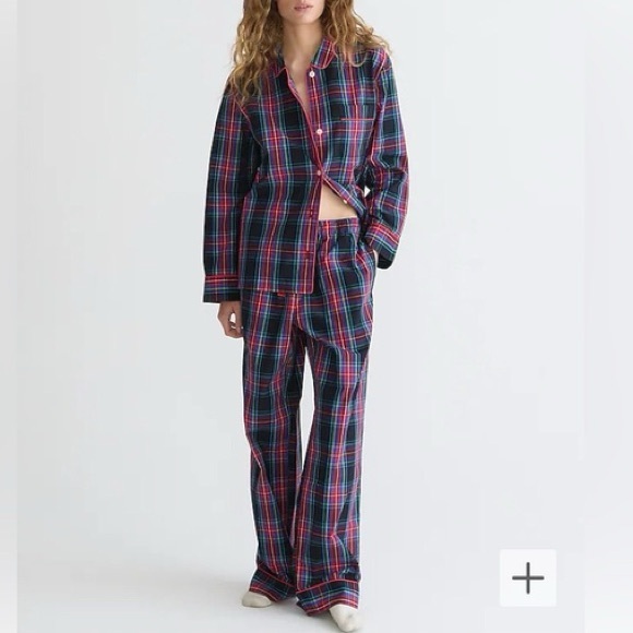 J. Crew NWT Stewart Tartan Cotton Long-sleeve Pajama Set Black Red Size Small